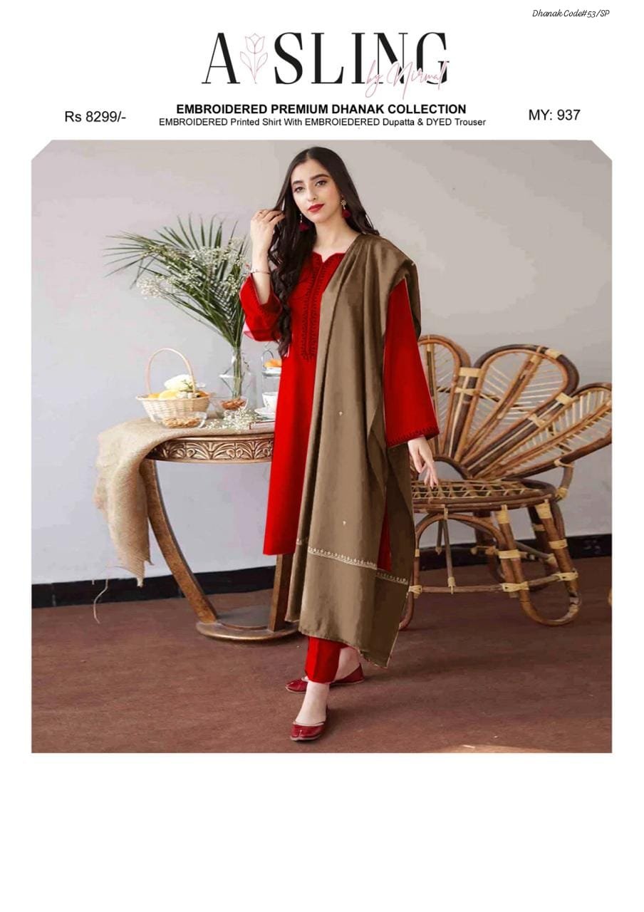 aa 1 Asling 3 piece unstitched Dhanak dress with wool shawl - Image 1
