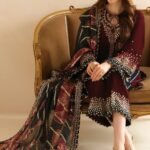 3 piece unstitched velvet Embroided Dress