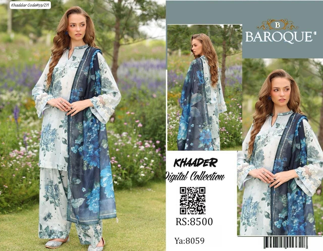 aa 225 3 piece unstitched embroidered khaddar dress - Image 1