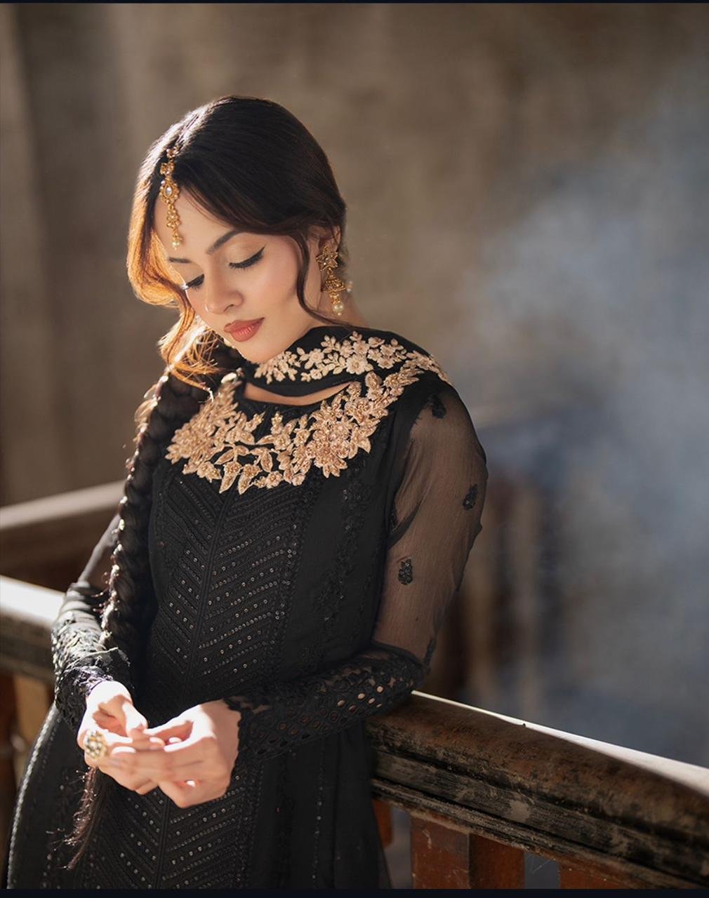 aa 276 3 piece unstitched chiffon Embroided Dress - Image 1