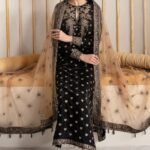 3 piece unstitched velvet heavy embroidery party wear outfit