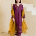 3 piece unstitched embroidered Dhanak dress
