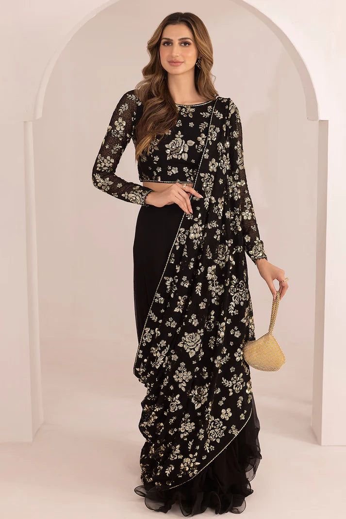 a 1 Chiffon saree with sequence work party wear - Image 1