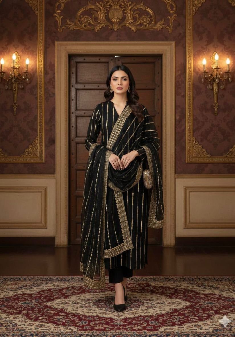 aa 21 ORGANZA COPPER ZARI EMBROIDERED 3mm unstitced 3pcs - Image 1