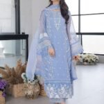 3 Pcs beautiful organza Embrioded dress