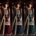 3 piece unstitched chiffon Embroided Ghararra Dress