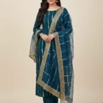 3 piece unstitched organza Zari embroidery beautiful dress