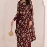 Chiffon Embroided Saree Black & Maroon colors