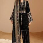 3 piece unstitched, chiffon,velvet& raw silk dress