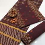 CROSS STITCHED EMBROIDEREDKHADI SILK UNSTITCED 3PC✓