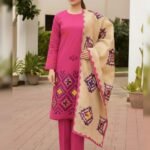 KHADDAR EMBROIDERED APPLIC JAAL WORK UNSTITCED 3pc✓*